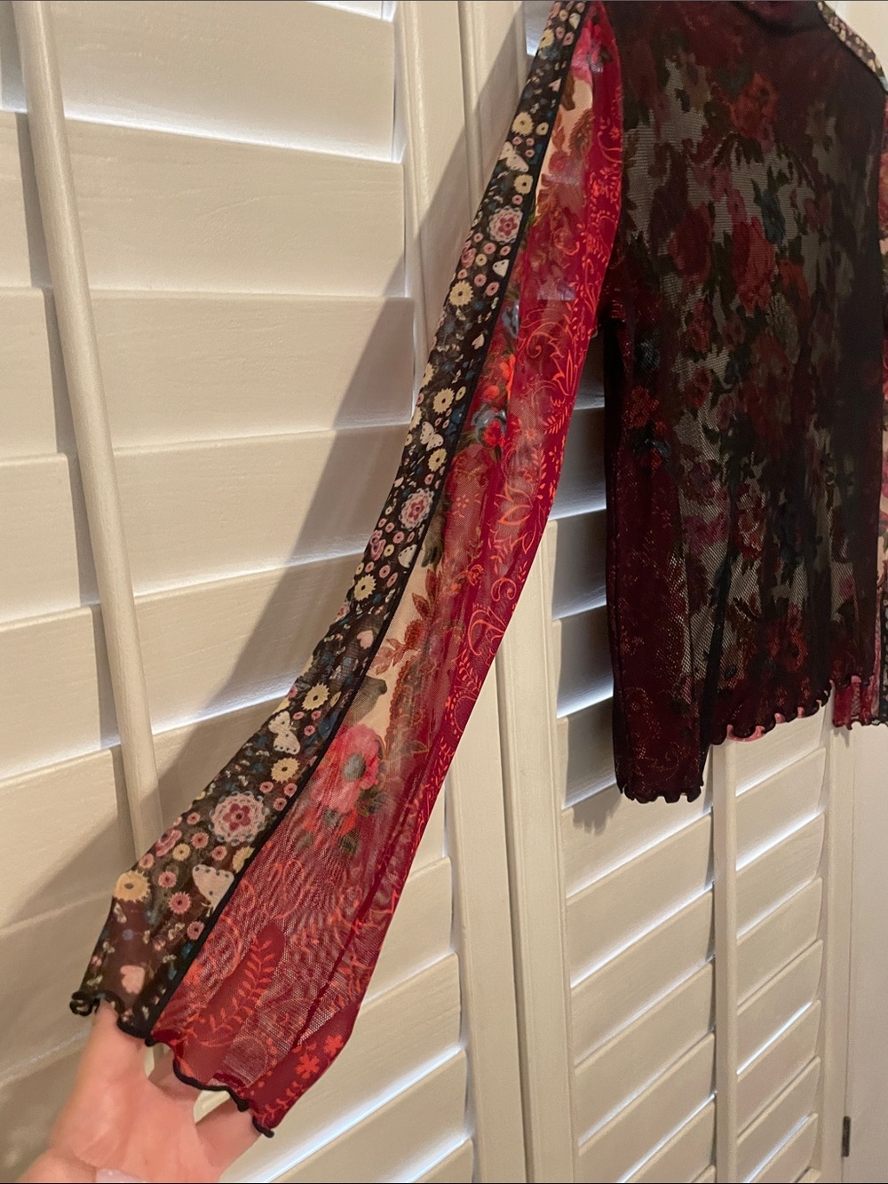 Anac Burgundy Floral Mesh Long-Sleeve Top - Picture 7 of 7